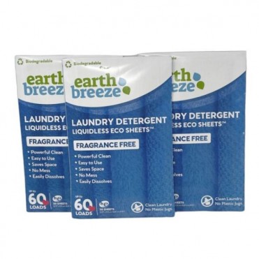 Earth Breeze Laundry Detergent Fragrance Free Liquidless 32 Eco Sheets 64 Loads